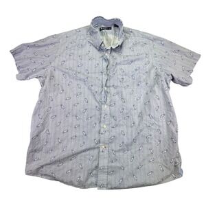 Cremieux Men's Classics Button Down Short Sleeve Seahorse Blue White Stripes